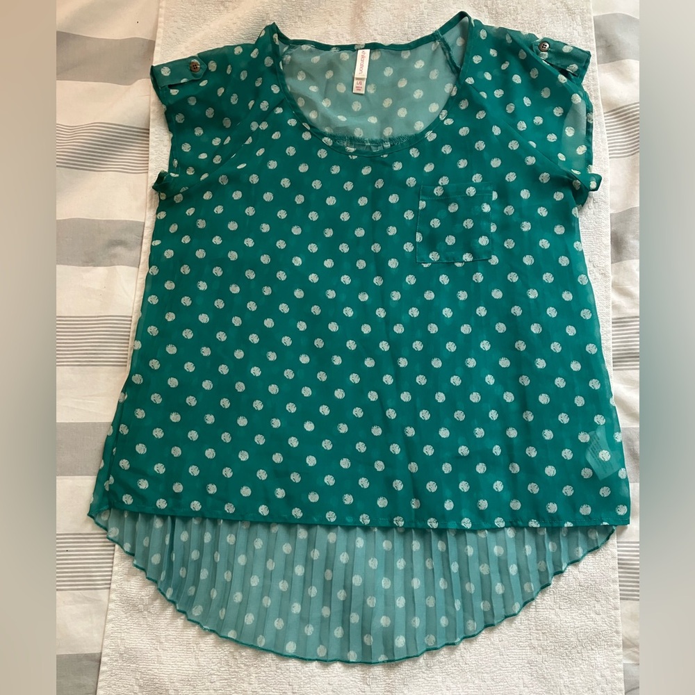 Xhilaration Teal Polka Dot Blouse